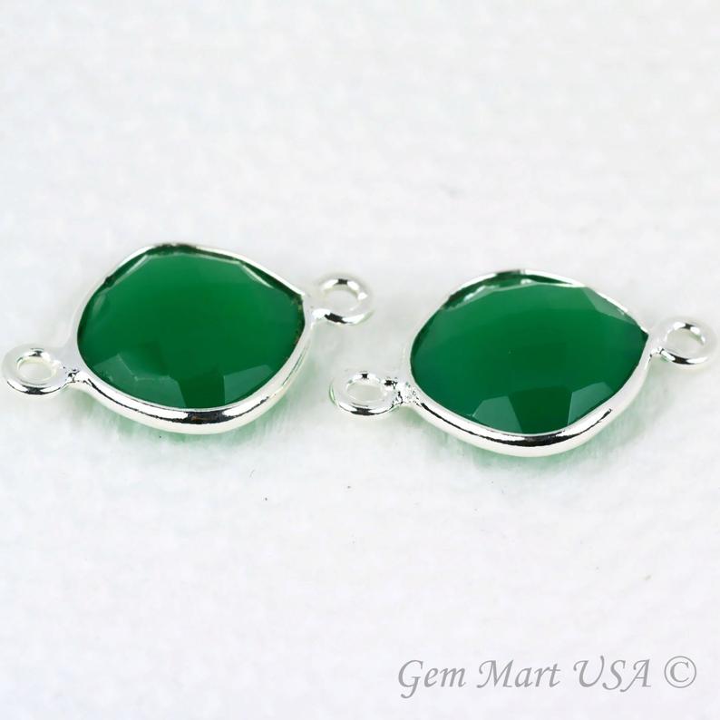 Cushion 10mm Double Bail Silver Bezel Gemstone Connector