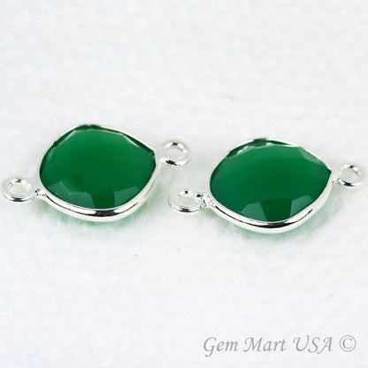 Cushion 10mm Double Bail Silver Bezel Gemstone Connector