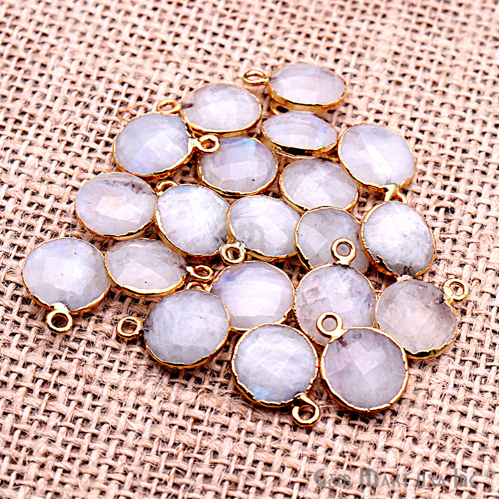 Rainbow Moonstone Round 12mm Gold Edged Gemstone Connector (Pick Your Bail & Lot) - GemMartUSA