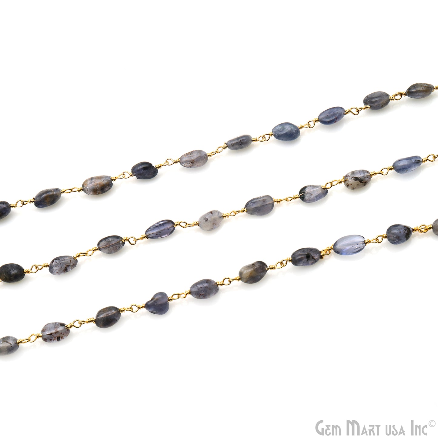 Iolite 8x5mm Tumble Beads Gold Plated Rosary Chain