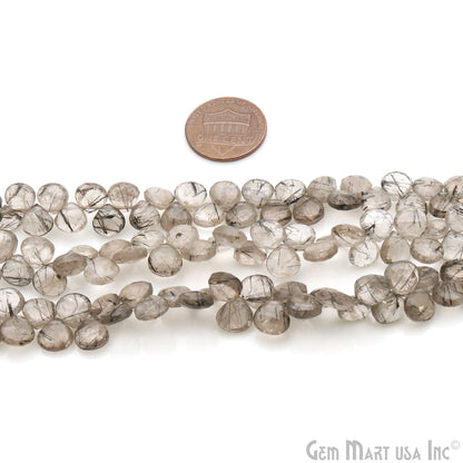 Black Rutilated Heart Beads, 6.5 Inch Gemstone Strands, Drilled Strung Briolette Beads, Heart Shape, 6-7mm
