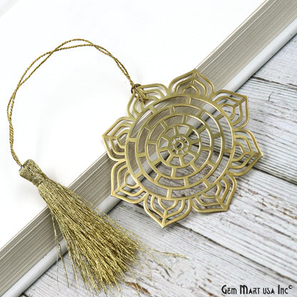 Mandala Lotus Circular Brass Metal Bookmark with tassel Gold Plated Finish Reader’s Gift Mother’s Day Gift Him Her Anniversary & Souvenir