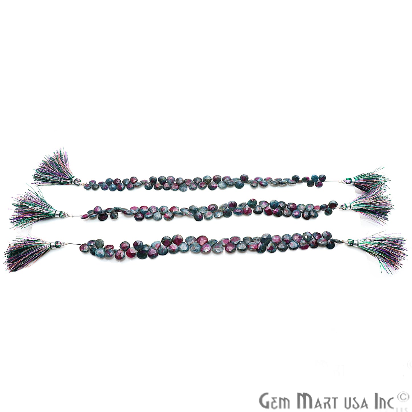 Ruby Zoisite Gemstone 7mm Heart Beaded Handmade Silver Wire Rondelle - GemMartUSA