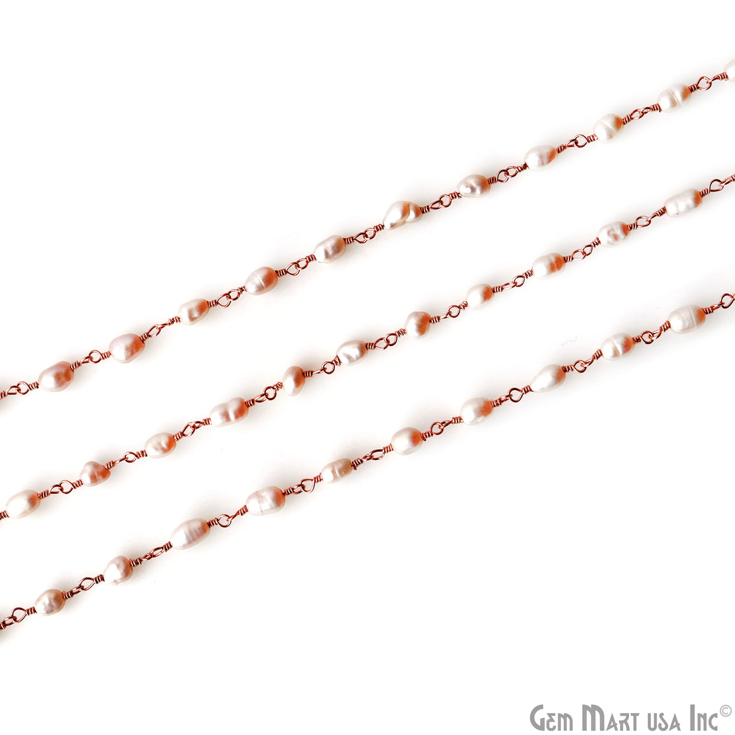 Pearl Oval 4x3mm Rose Gold Wire Wrapped Beads Rosary Chain