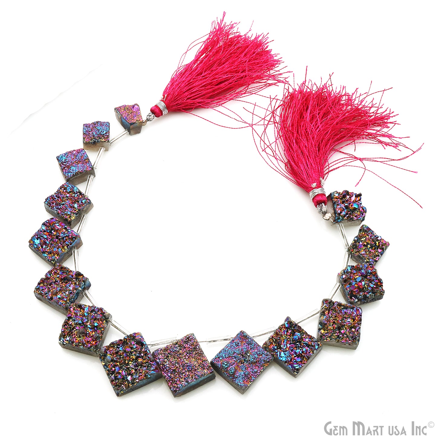 Purple Druzy Square Beads, 8 Inch Gemstone Strands, Drilled Strung Briolette Beads, Square Shape, 10-14mm