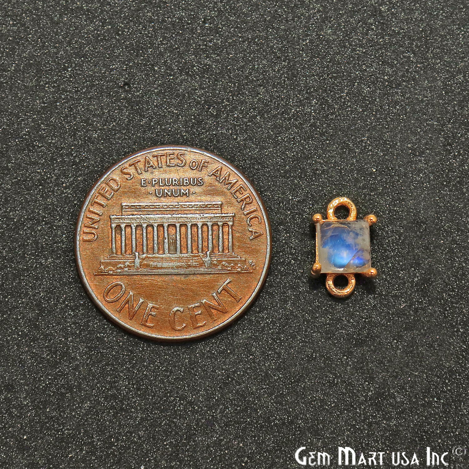 Rainbow Moonstone Cabochon Square Prong Gold Plated Bail Connector - GemMartUSA