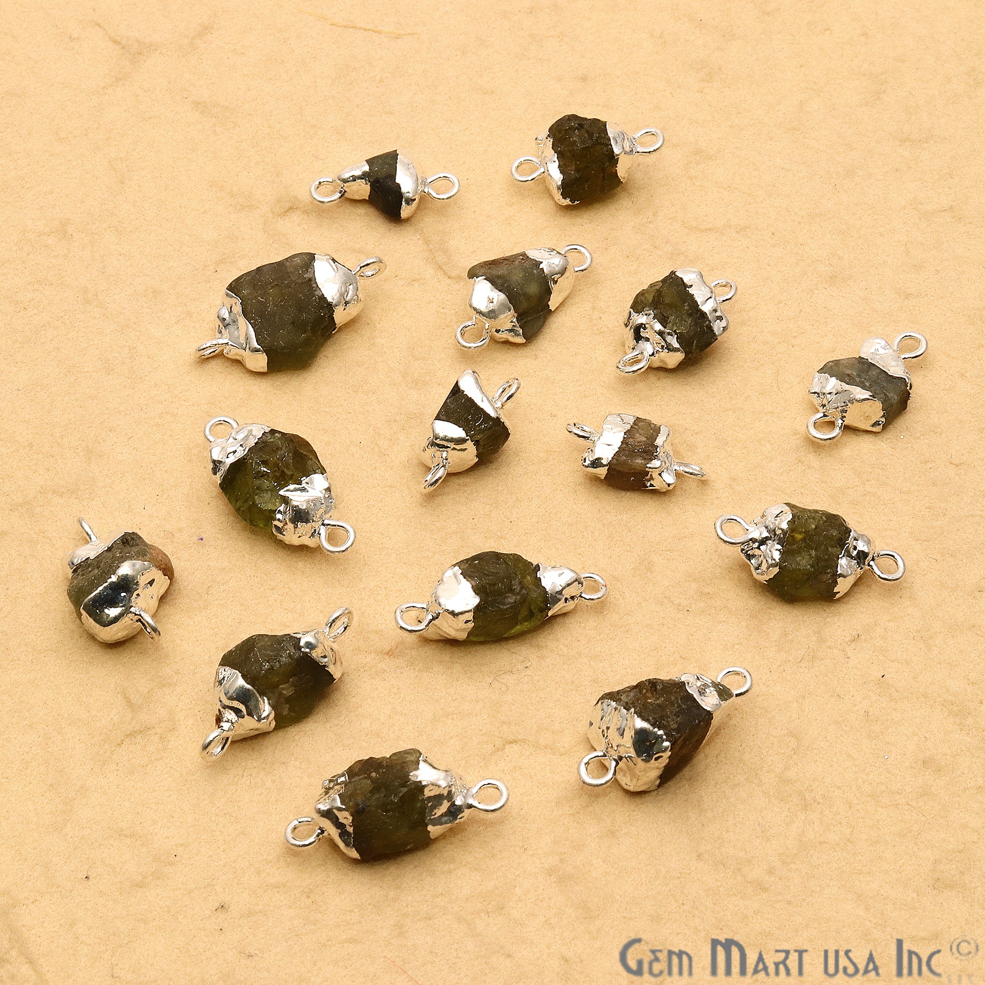 Rough Peridot Organic 16x9mm Silver Electroplated Pendant Connector - GemmartUSA