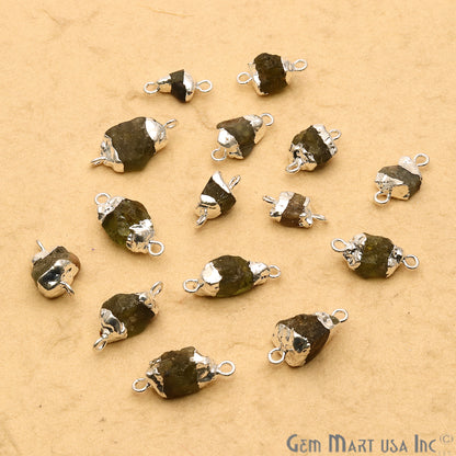 Rough Peridot Organic 16x9mm Silver Electroplated Pendant Connector - GemmartUSA