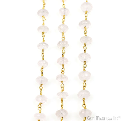 Rose Quartz Faceted Beads 6-7mm Gold Wire Wrapped Beaded Rosary Chain