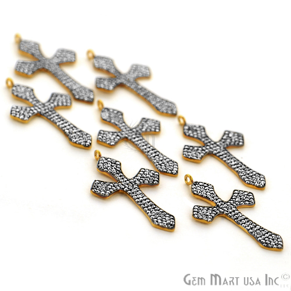 Cubic Zircon Pave 'Christ Cross' Gold Vermeil Charm For Bracelet & Pendants - GemMartUSA
