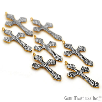Cubic Zircon Pave 'Christ Cross' Gold Vermeil Charm For Bracelet & Pendants - GemMartUSA