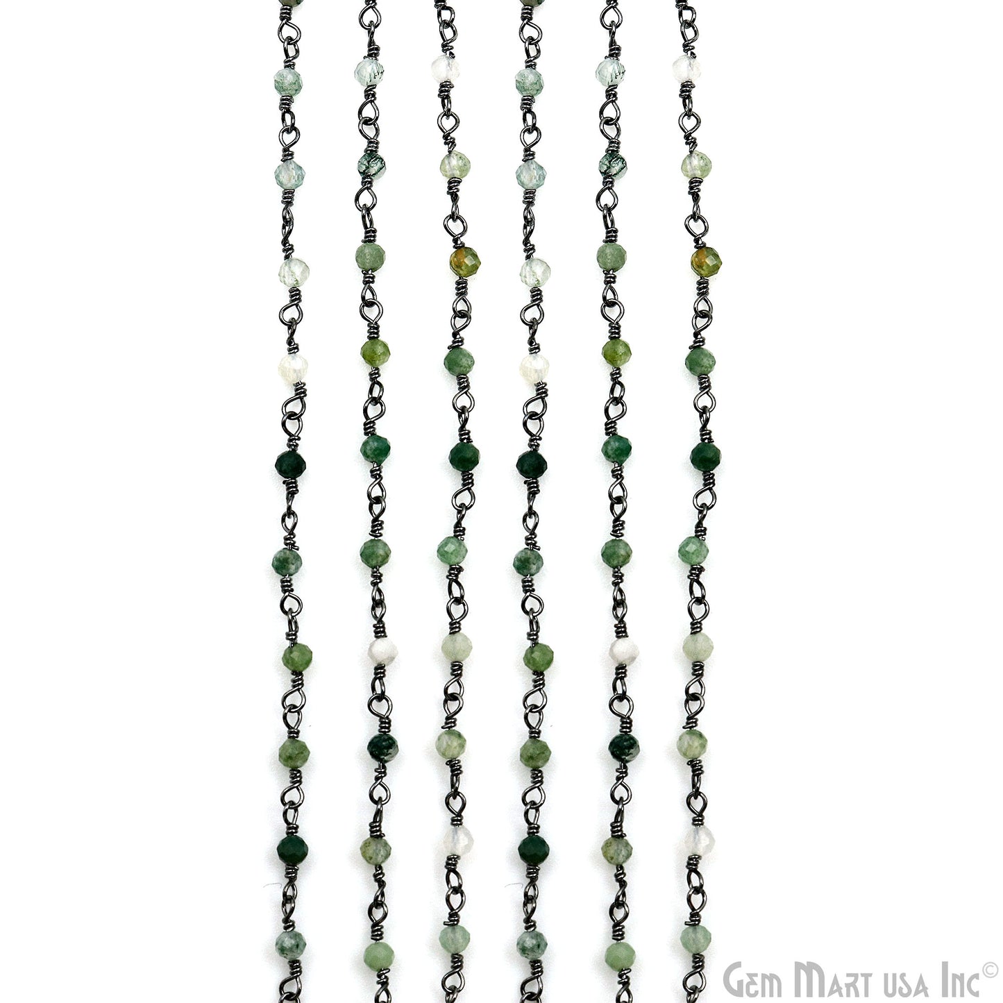 Moss Agate Faceted Beads 2-2.5mm Oxidized Gemstone Rosary Chain