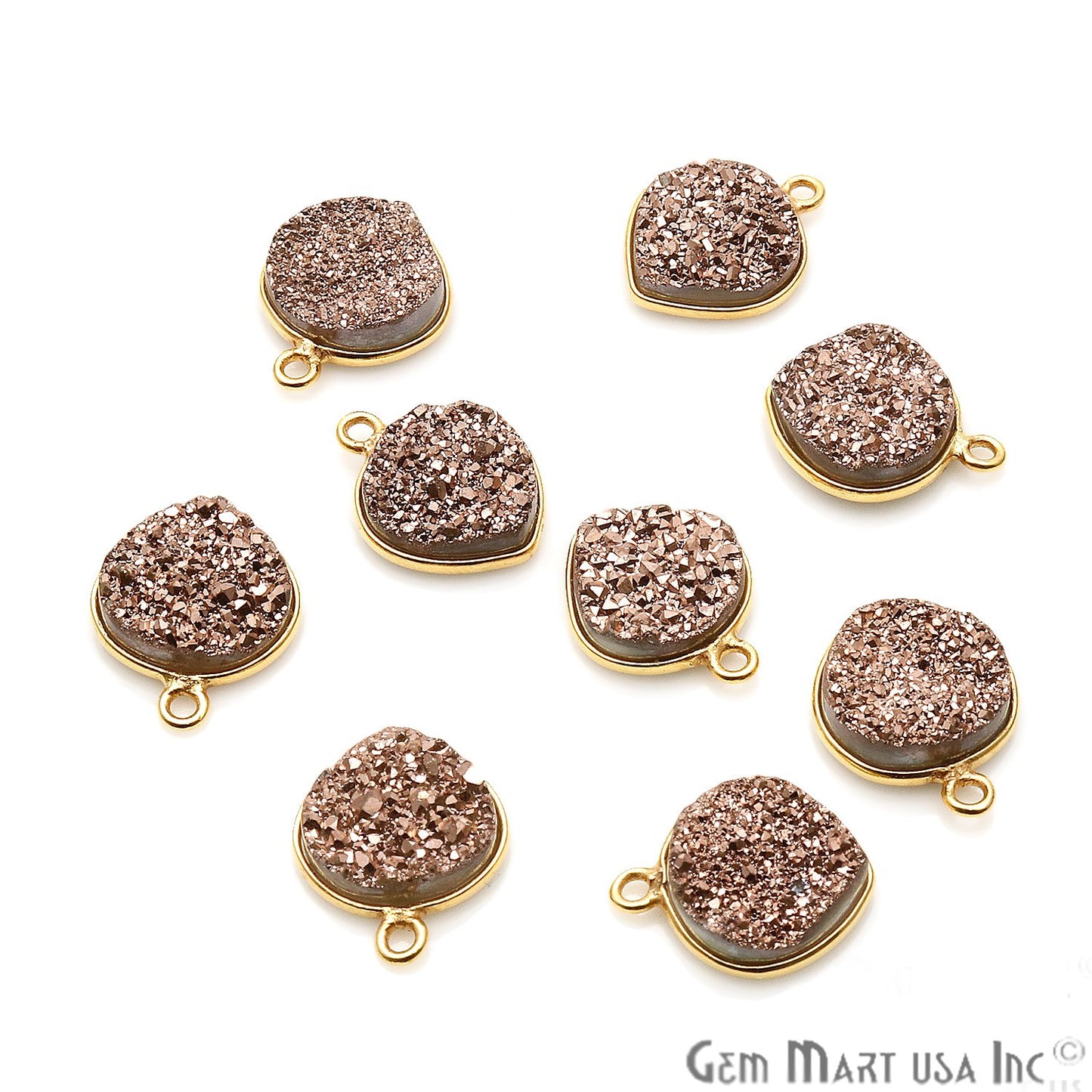 Natural Titanium Druzy 12mm Gold Single Bail Heart Bezel Connector
