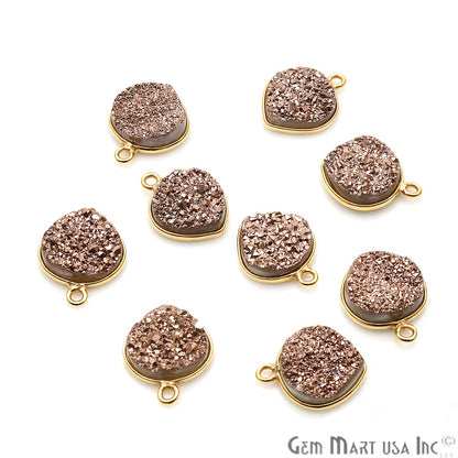 Natural Titanium Druzy 12mm Gold Single Bail Heart Bezel Connector