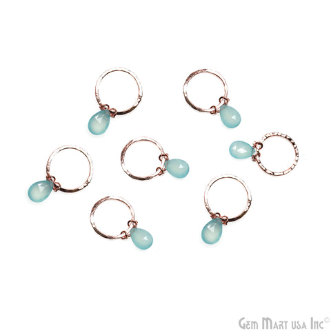 Aqua Chalcedony Pears 20mm Hoop Rose Gold Wire Wrapped Gemstone Connector 1pc