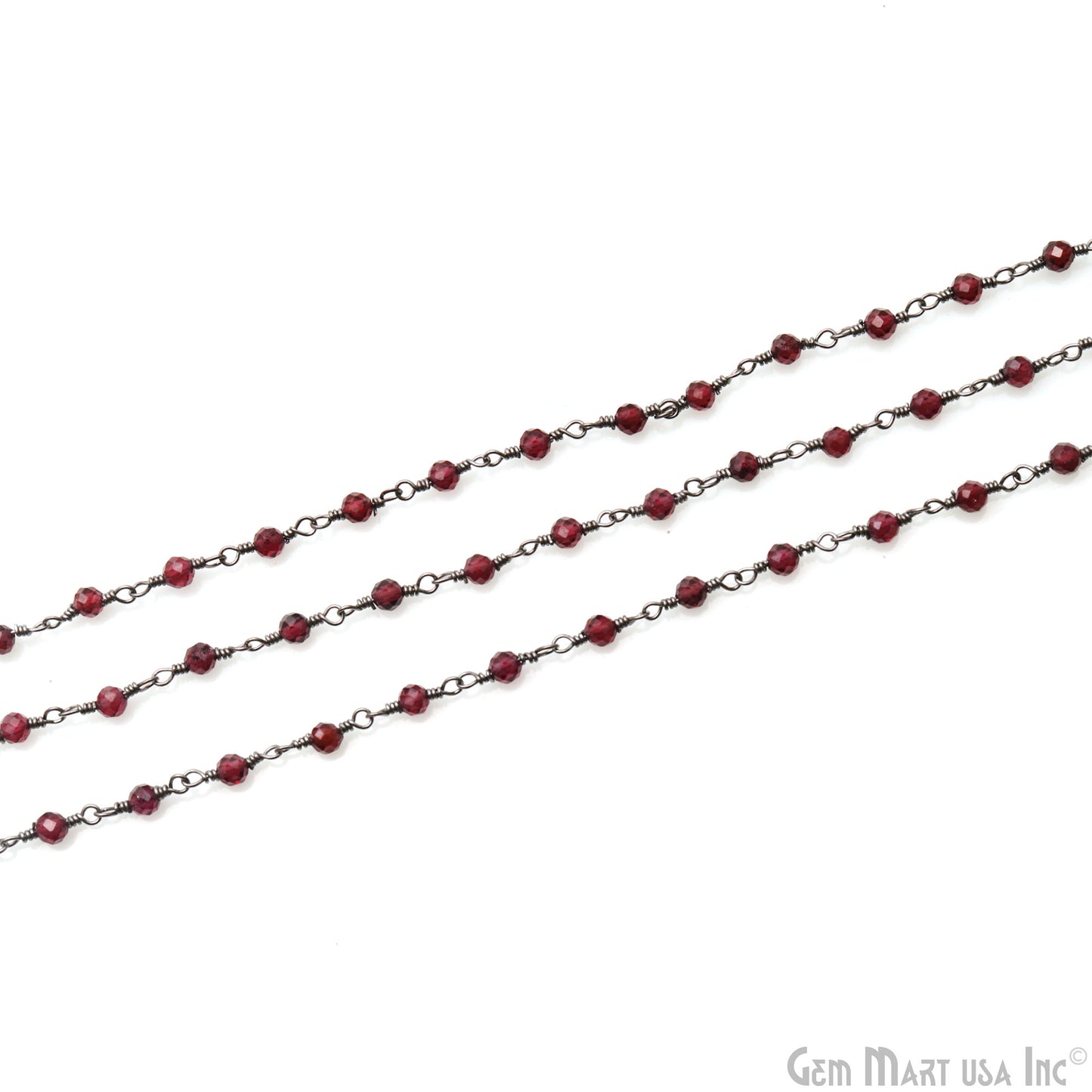 Rhodolite 3-3.5mm Oxidized Beaded Wire Wrapped Rosary Chain