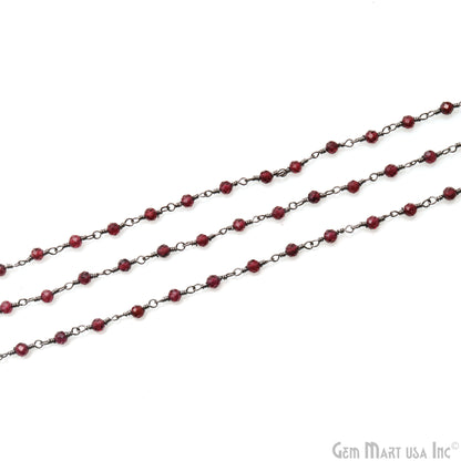 Rhodolite 3-3.5mm Oxidized Beaded Wire Wrapped Rosary Chain