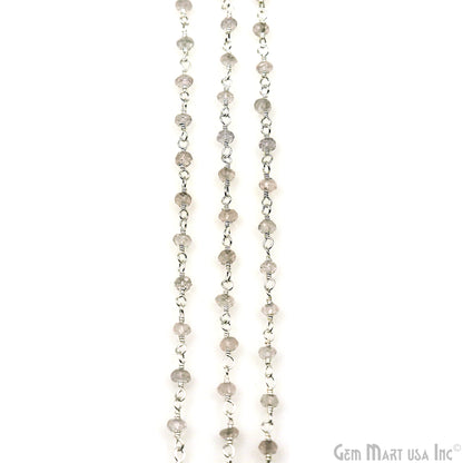 Crystal 3-3.5mm Silver Plated Beaded Wire Wrapped Rosary Chain