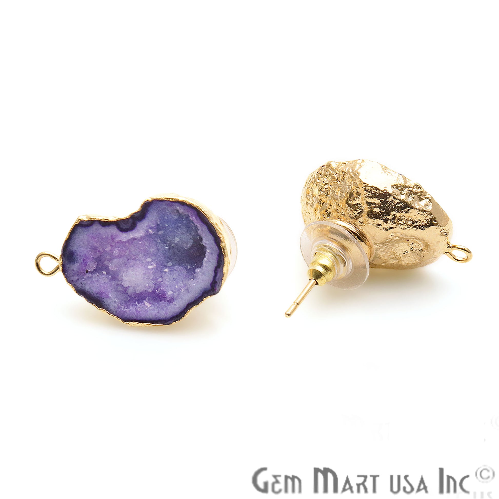 DIY Geode Druzy 23x17mm Gold Electroplated Loop Connector Studs Earrings - GemMartUSA