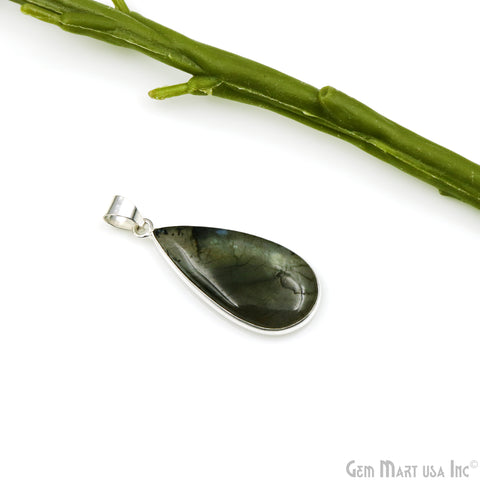 Labradorite Gemstone Pears 40x18mm Sterling Silver Necklace Pendant 1PC