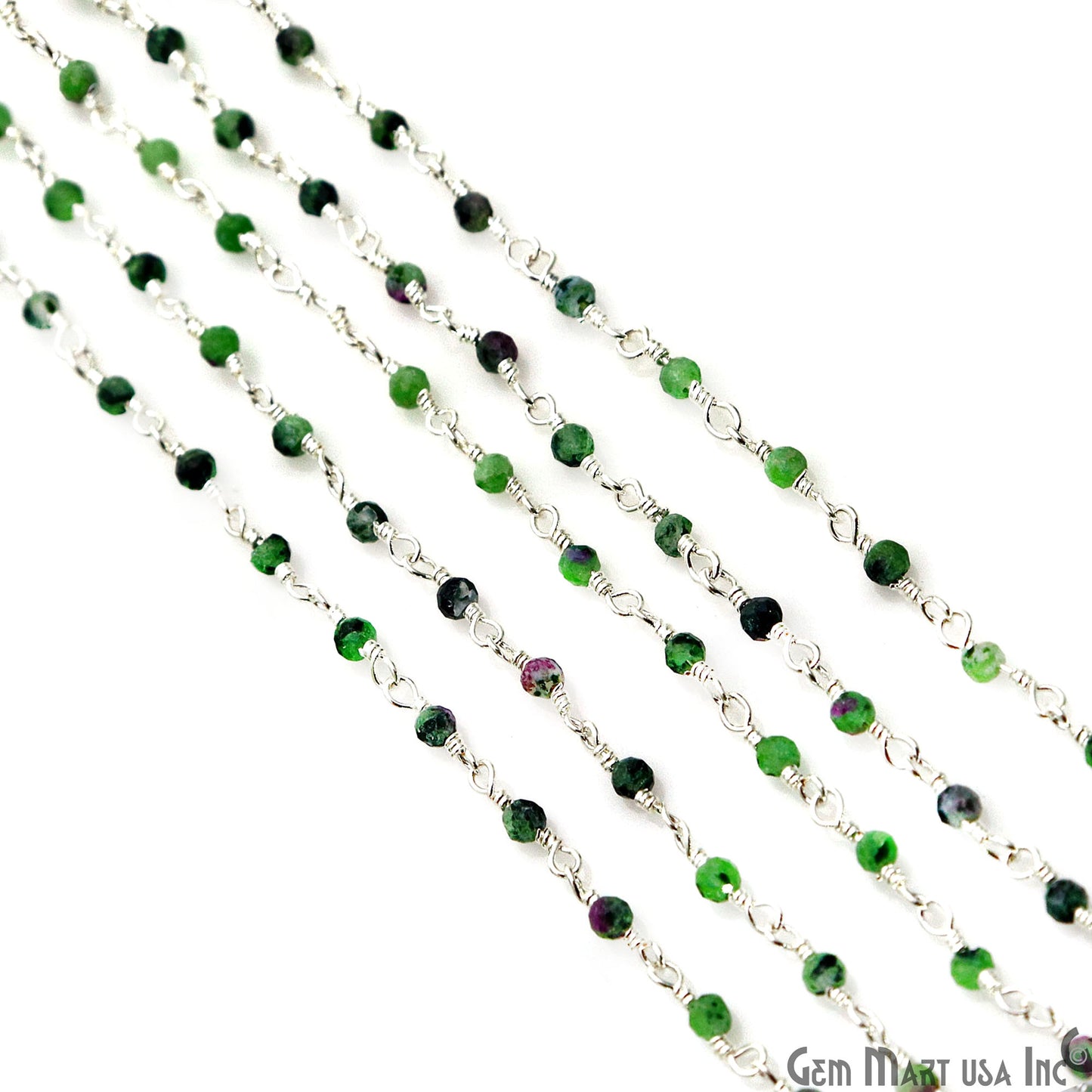 Ruby Zoisite 2-2.5mm Tiny Beads Silver Plated Wire Wrapped Rosary Chain