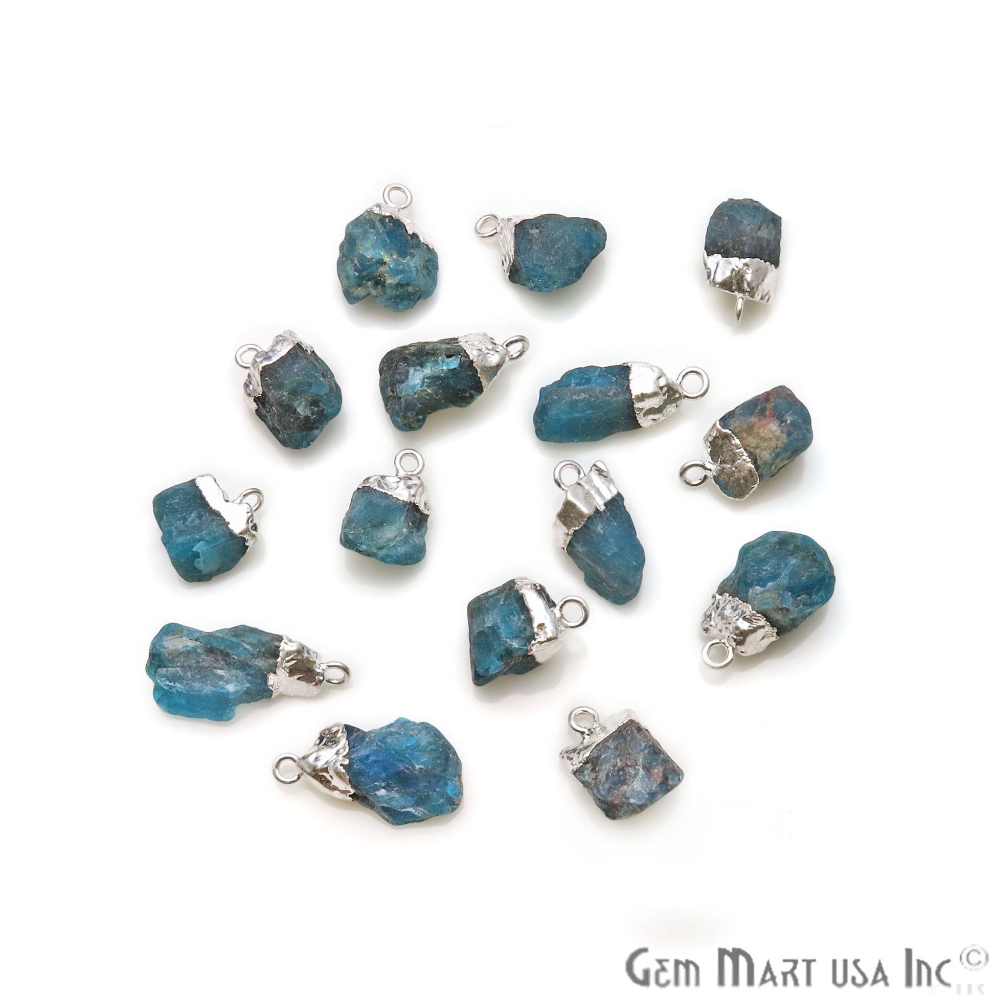 Rough Neon Apatite Organic 20x14mm Silver Electroplated Pendant Connector - GemMartUSA