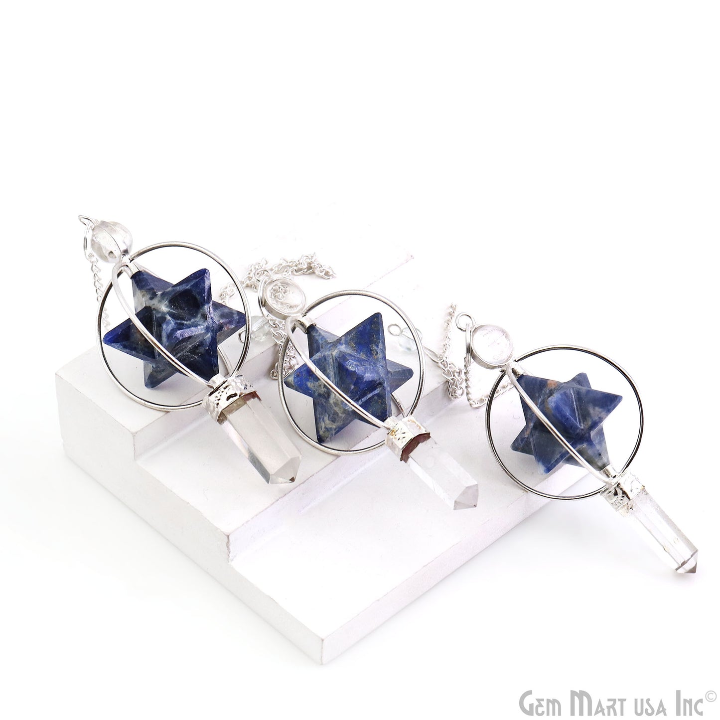 Healing Star Gemstone Merkaba Star 77x36mm Silver Plated Octahedron Star Gemstone Pendant