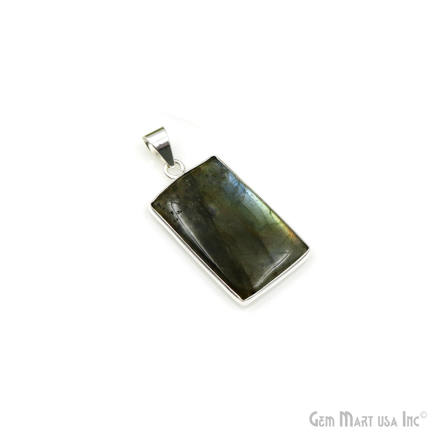 Labradorite Gemstone Rectangle 35x19mm Sterling Silver Necklace Pendant 1PC