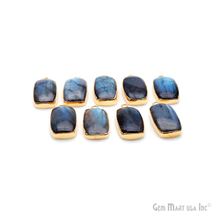 Flashy Labradorite 27x14mm Cabochon Octagon Single Bail Gold Electroplated Gemstone Connector