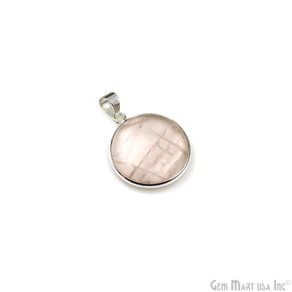 Rose Quartz Gemstone Round 31x26mm Sterling Silver Necklace Pendant 1PC