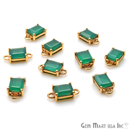 Green Onyx 6x8mm Rectangle Gold Plated Prong Setting Gemstone Connector (Pick Bail) - GemMartUSA