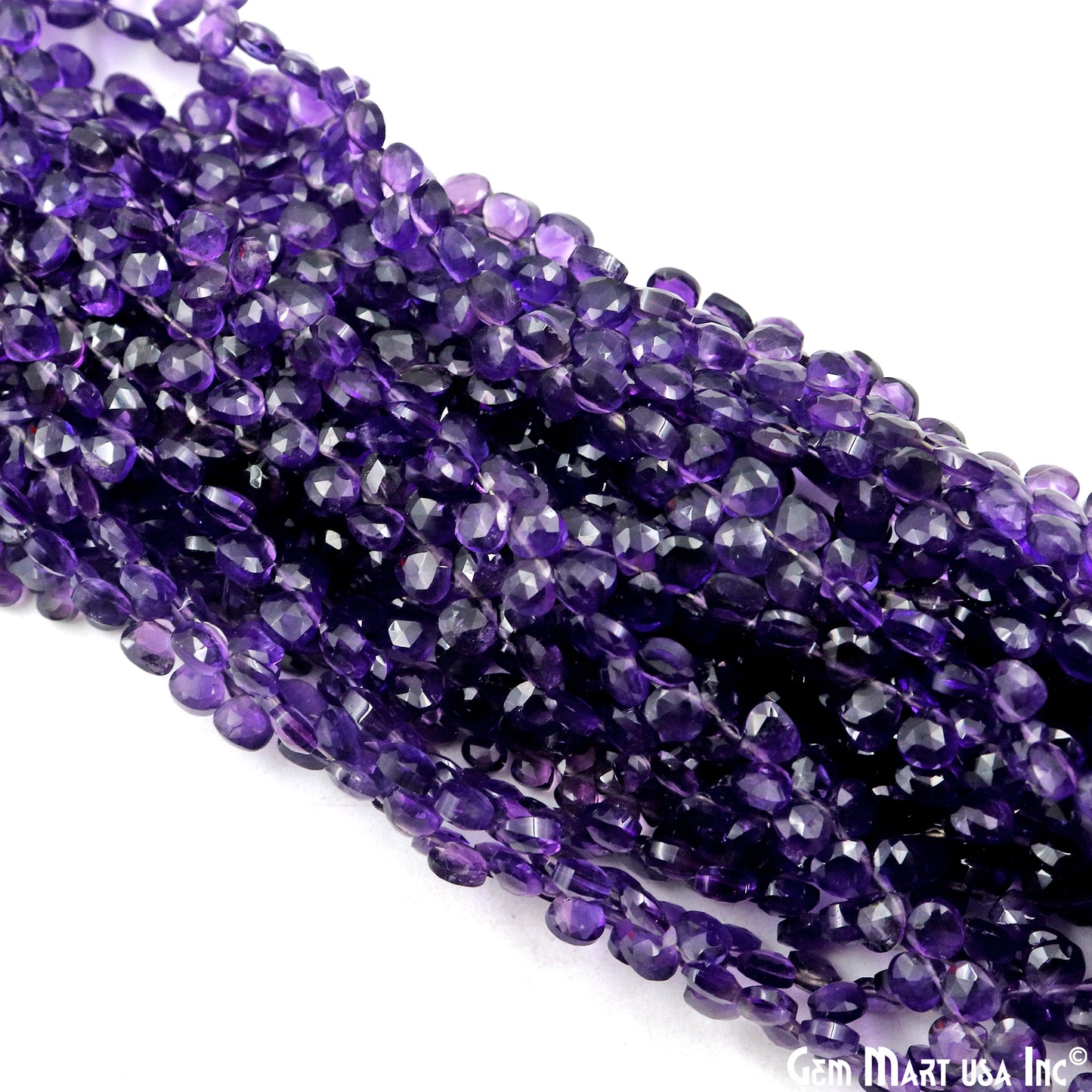 Amethyst Heart Beads, 8 Inch Gemstone Strands, Drilled Strung Briolette Beads, Heart Shape, 5mm