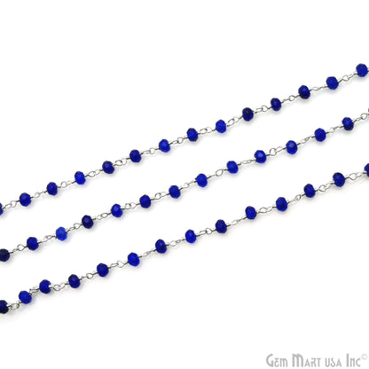 Blue Jade 4mm Faceted Beads Silver Wire Wrapped Rosary Chain