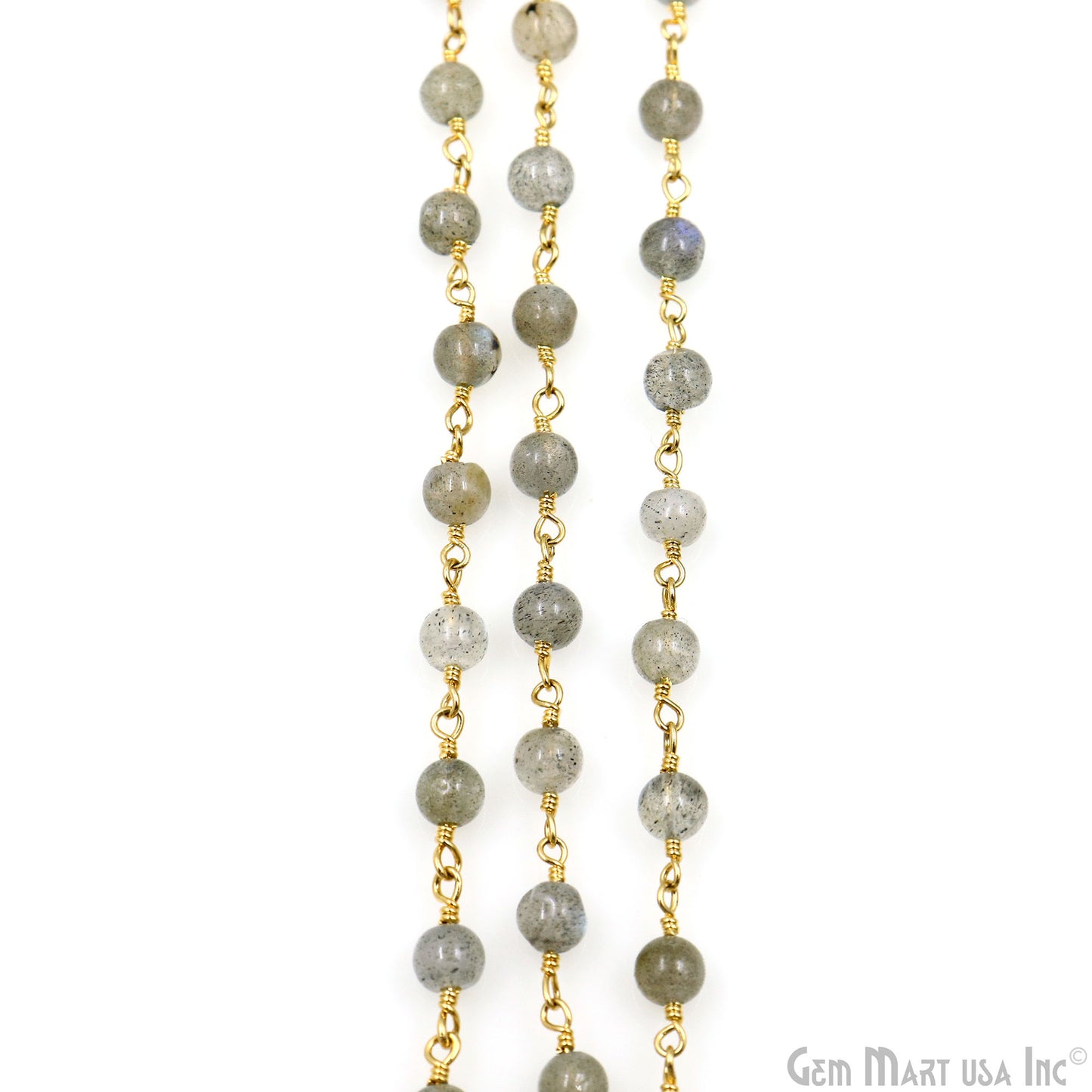 Labradorite Cabochon 4-5mm Gold Wire Wrapped Rosary Chain