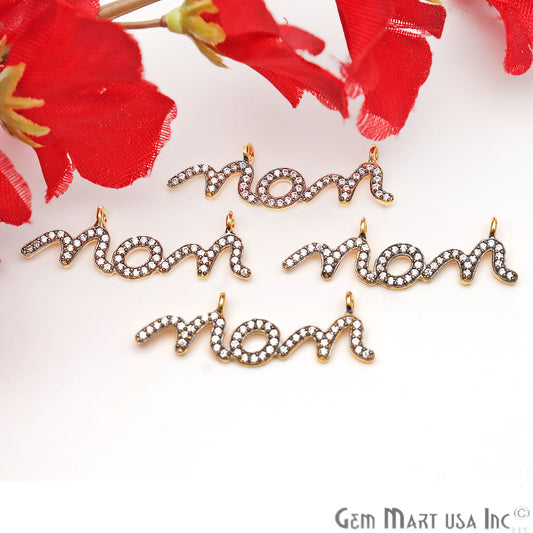 Cubic Zircon 'mom' Charm Gold Vermeil Pave Diamond Charm For Bracelet & Pendants - GemmartUSA