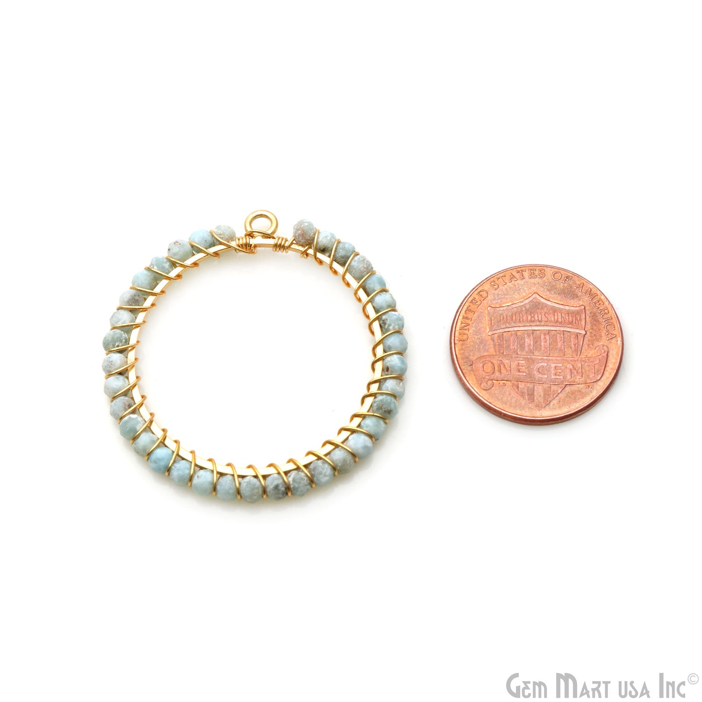 Round Hoop Beaded 34mm Gold Wire Wrapped Hoop Connector