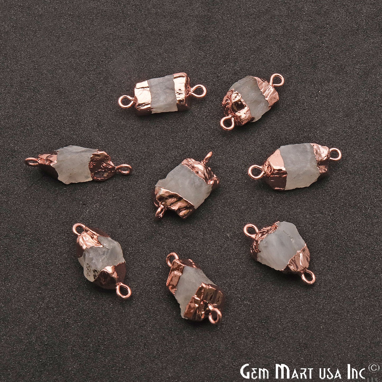 Rough Rainbow Mooonstone Organic 19x9mm Single Bail Rose Gold Electroplated Pendant Connector - GemMartUSA