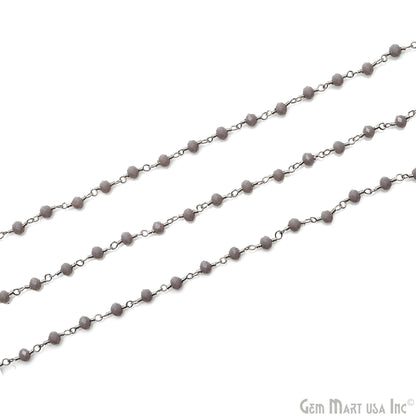 Coated Grey Jade 3-3.5mm Silver Plated Wire Wrapped Rosary Chain