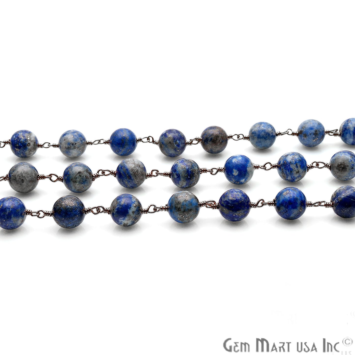 Lapis Smooth Beads 8mm Oxidized Wire Wrapped Gemstone Rosary Chain - GemMartUSA