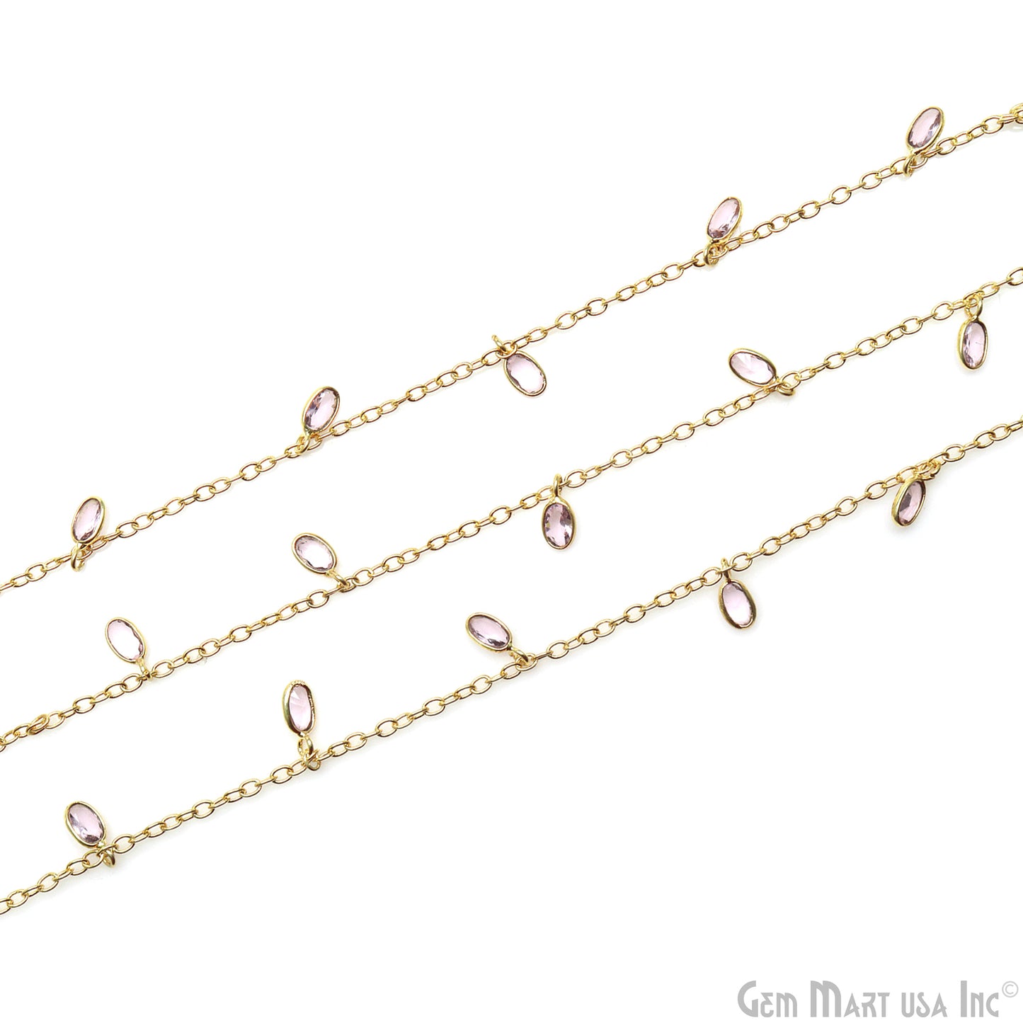 Morganite Quartz Oval 5x3mm Gold Plated Bezel Connector Dangle Rosary Chain