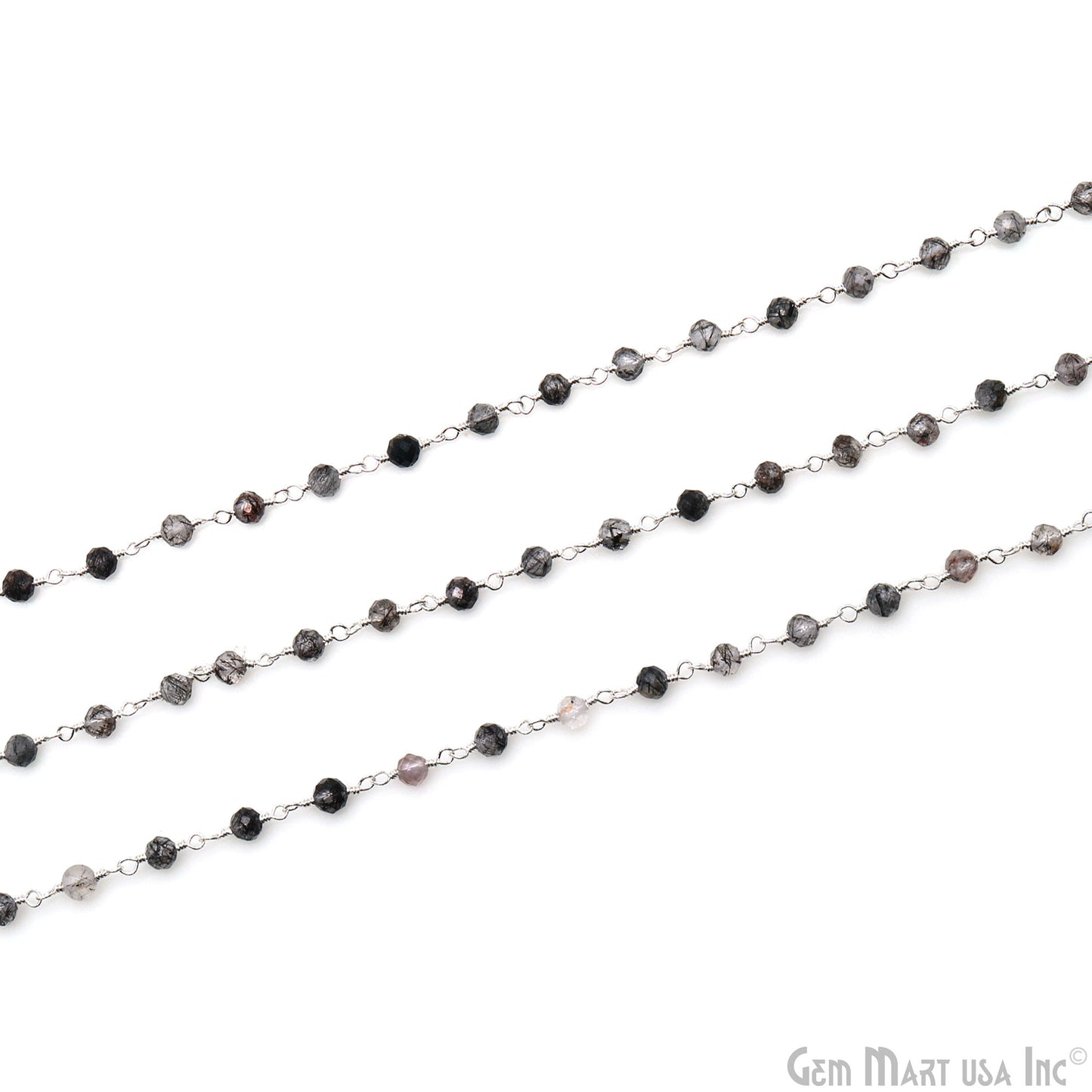 Rutilated Faceted 3-3.5mm Silver Plated Beaded Wire Wrapped Rosary Chain