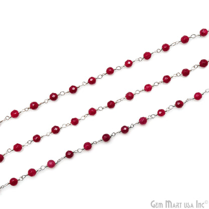 Ruby Chalcedony 4mm Faceted Beads Silver Wire Wrapped Rosary