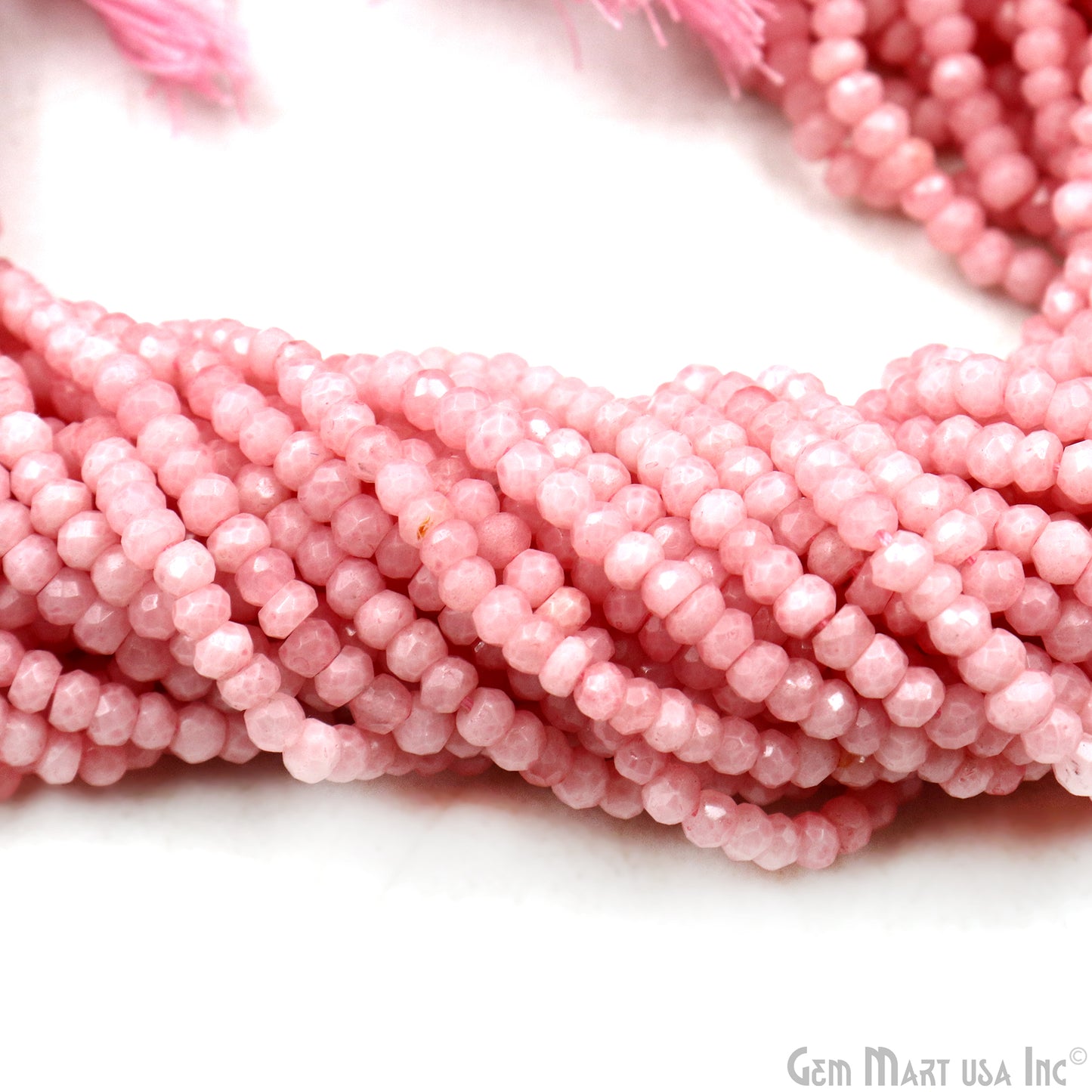 Pink Chalcedony Rondelle Beads, 12.5 Inch Gemstone Strands, Drilled Strung Nugget Beads, Faceted Round, 3-4mm