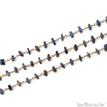 Lapis Square Beads 4-5mm Gold Wire Wrapped Rosary Chain