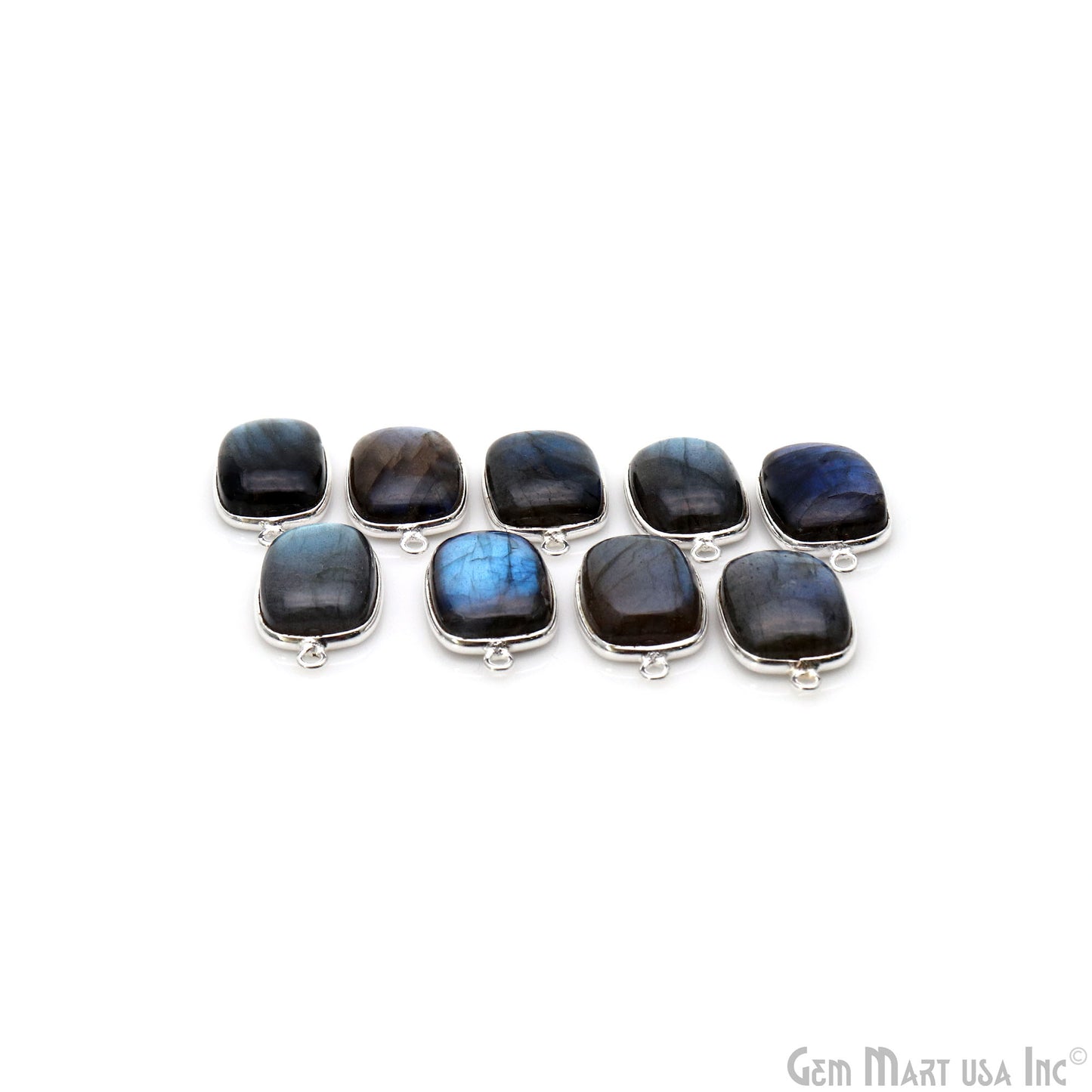 Flashy Labradorite Cabochon 12x16mm Octagon Double Bail Silver Plated Gemstone Connector