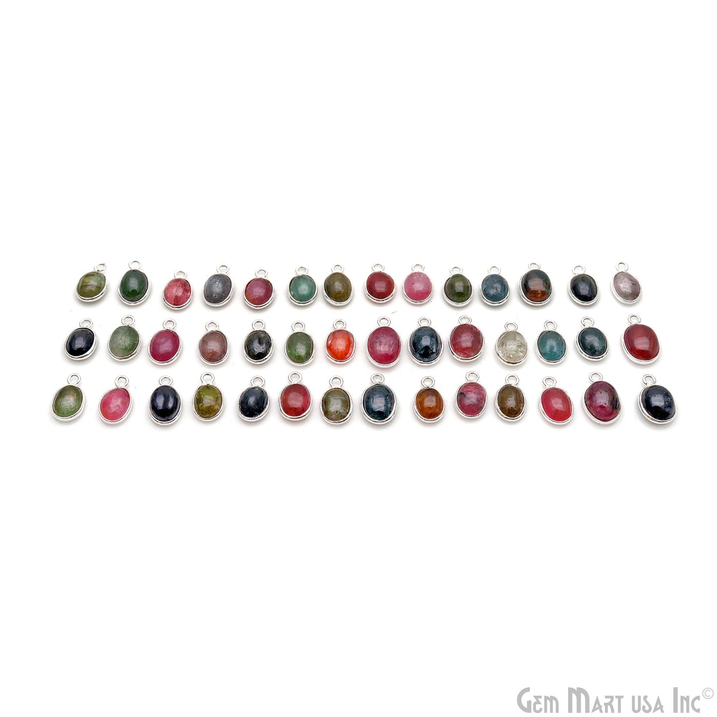 5PC Lot Multi Tourmaline Cabochon Oval 6x8mm Silver Plated Single Bail Gemstone Connector