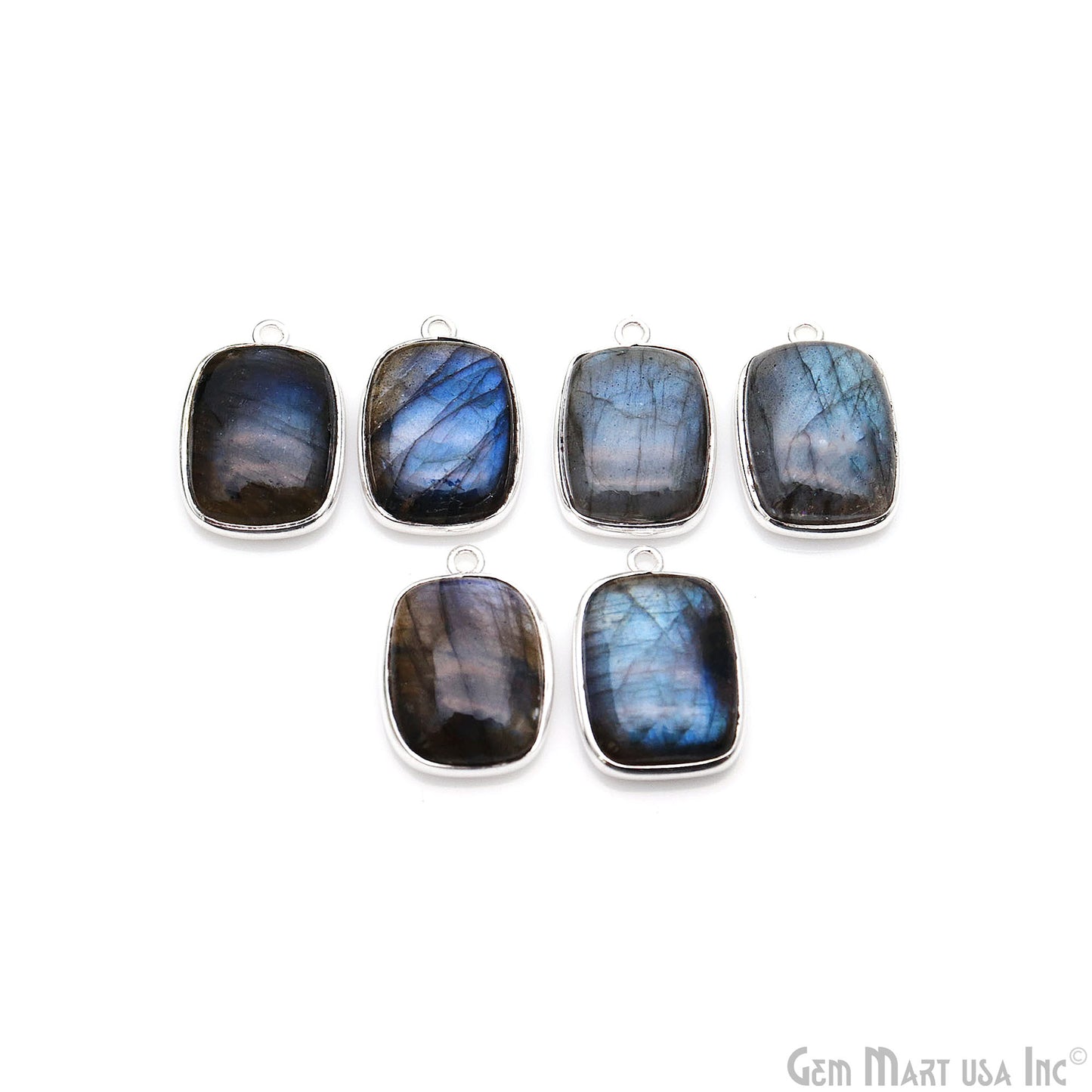 Flashy Labradorite Cabochon 12x16mm Octagon Single Bail Silver Plated Gemstone Connector
