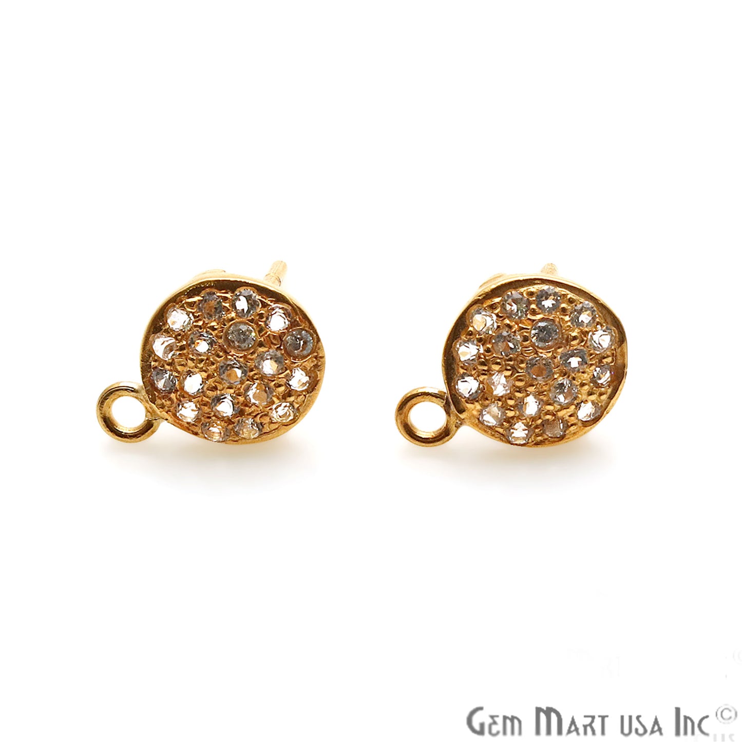 DIY Round Shape Cubic Zircon 12x9mm Gold Plated Single Bail Stud Earring - GemMartUSA