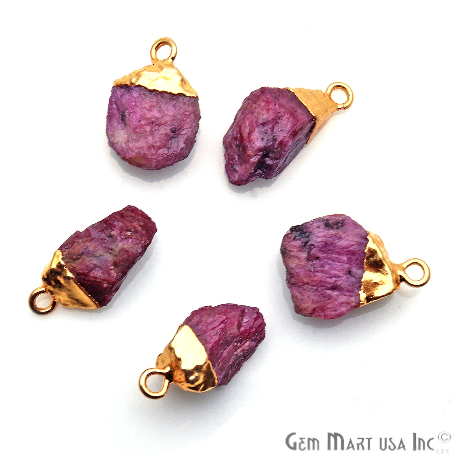 Rough Ruby Gemstone 17X11mm Gold Edged Bracelets Charm Connectors - GemMartUSA