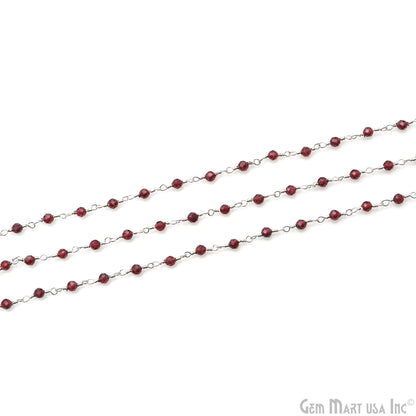 Rhodolite 3-3.5mm Silver Plated Beaded Wire Wrapped Rosary Chain